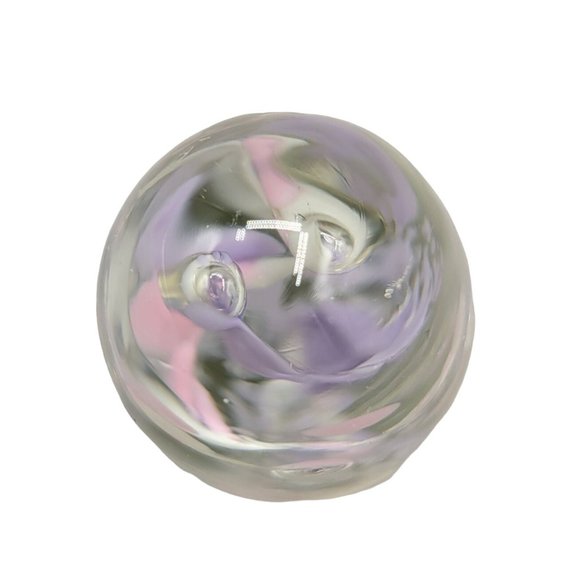 Glass Paperweight Clear Purple Lavender Pink Egg Shaped Artist Signed - Picture 4 of 6
